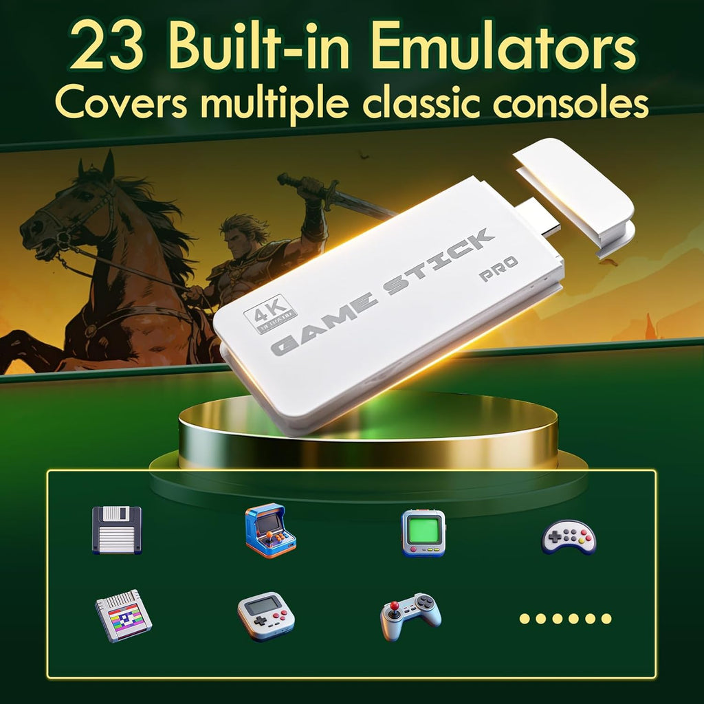 2026 Game Stick 4k 20,000 Games, Retro Gaming Console with Built-in 23 Emulators, HDMI Output, 64G TF Card, 2 Wireless Controllers, Plug and Play
