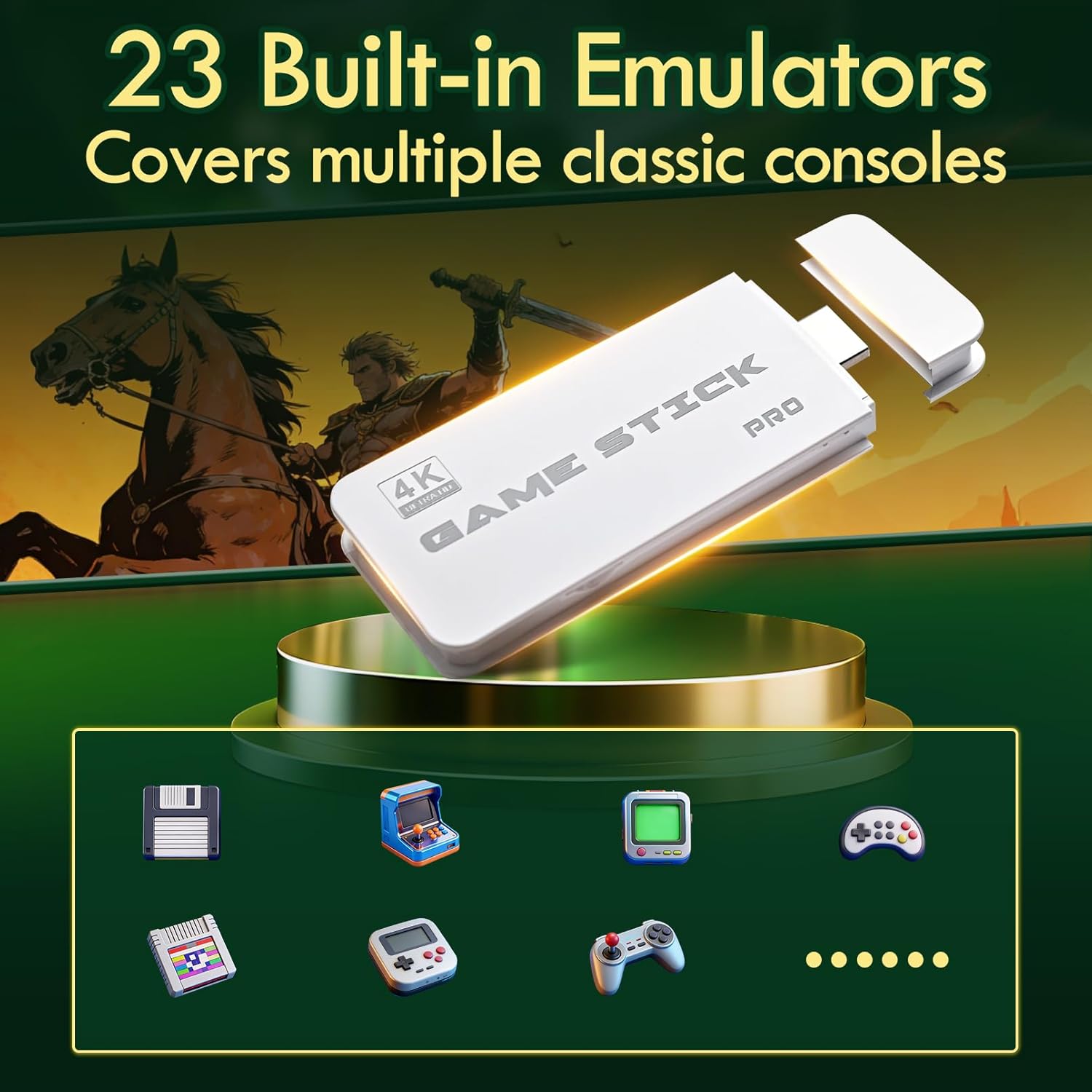 2026 Game Stick 4k 20,000 Games, Retro Gaming Console with Built-in 23 Emulators, HDMI Output, 64G TF Card, 2 Wireless Controllers, Plug and Play