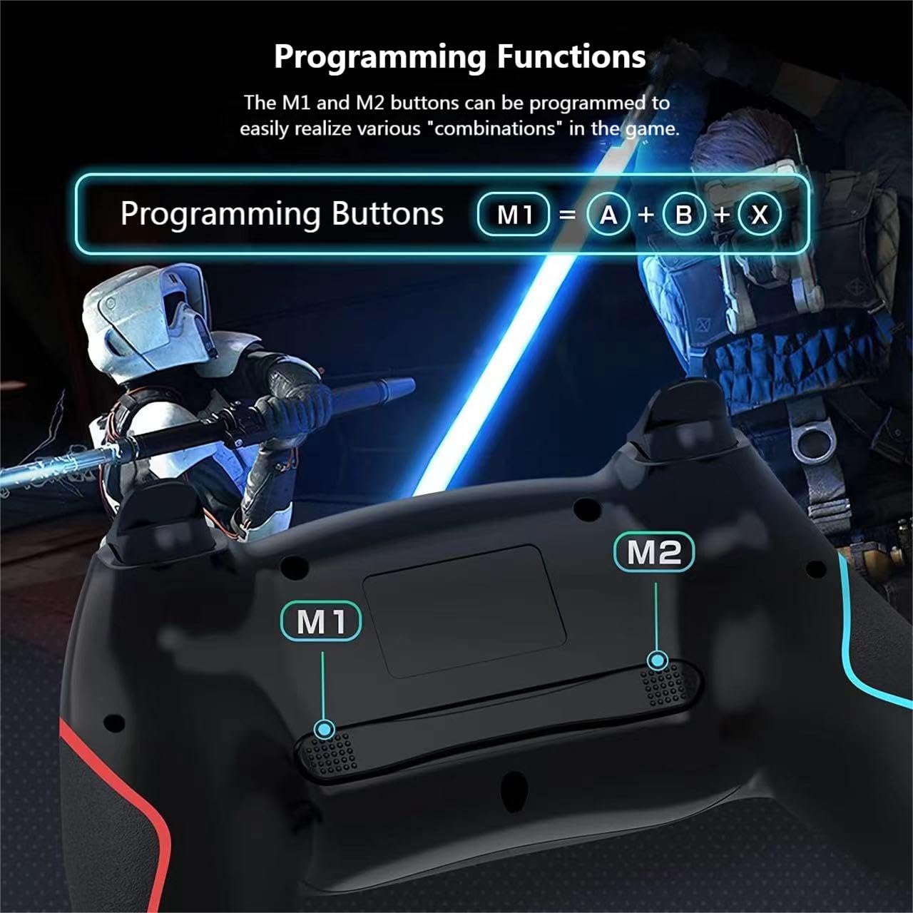 Wireless Controller for Switch/Switch Lite/Switch OLED/Switch 2, Wireless controller with 2 back buttons, 3-level TURBO adjustable(blue&red)