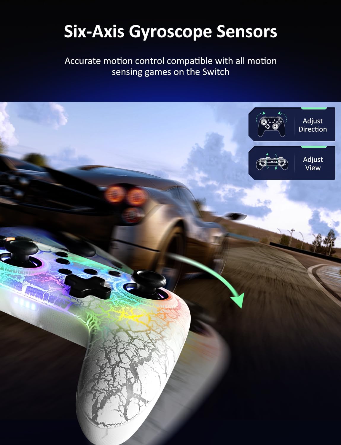 Wireless Controller (No Deadzone) for Switch 2 and Switch, Bluetooth Controllers for Nintendo Switch with Vibration, Motion, Turbo and LED Light (Atmosphere)