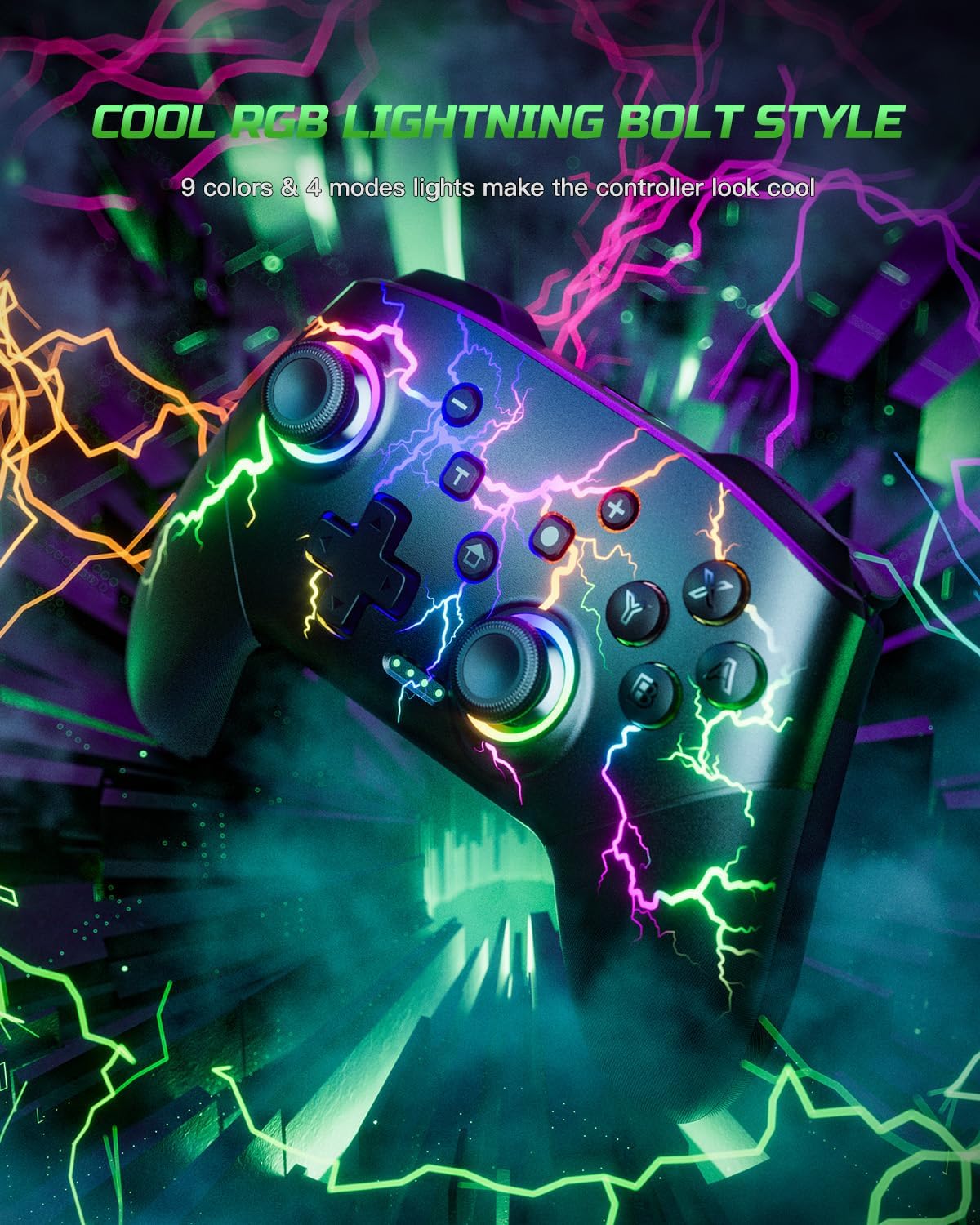 Controllers Compatible with Switch/Lite/OLED/PC Windows, 1000mAh Programmable RGB Lightning LED, Wireless Pro Controller with One Key Pairing/Wake Up/Turbo/Vibration