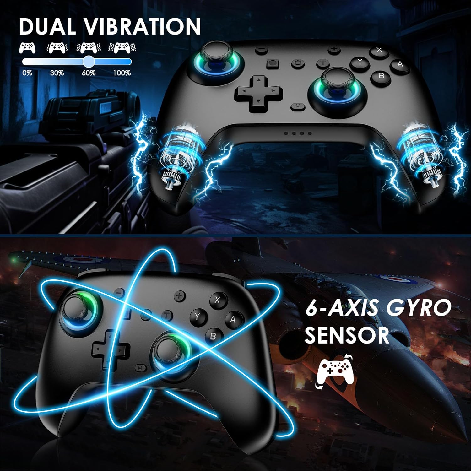 Switch Controllers 2 Pack, RGB Switch 2 Controller for Nintendo Switch/Switch 2/Lite/OLED, Wireless Switch 2 Pro Controller with Wake up/6-Axis Gyro/Dual Vibration/Turbo/Screenshot (Black)