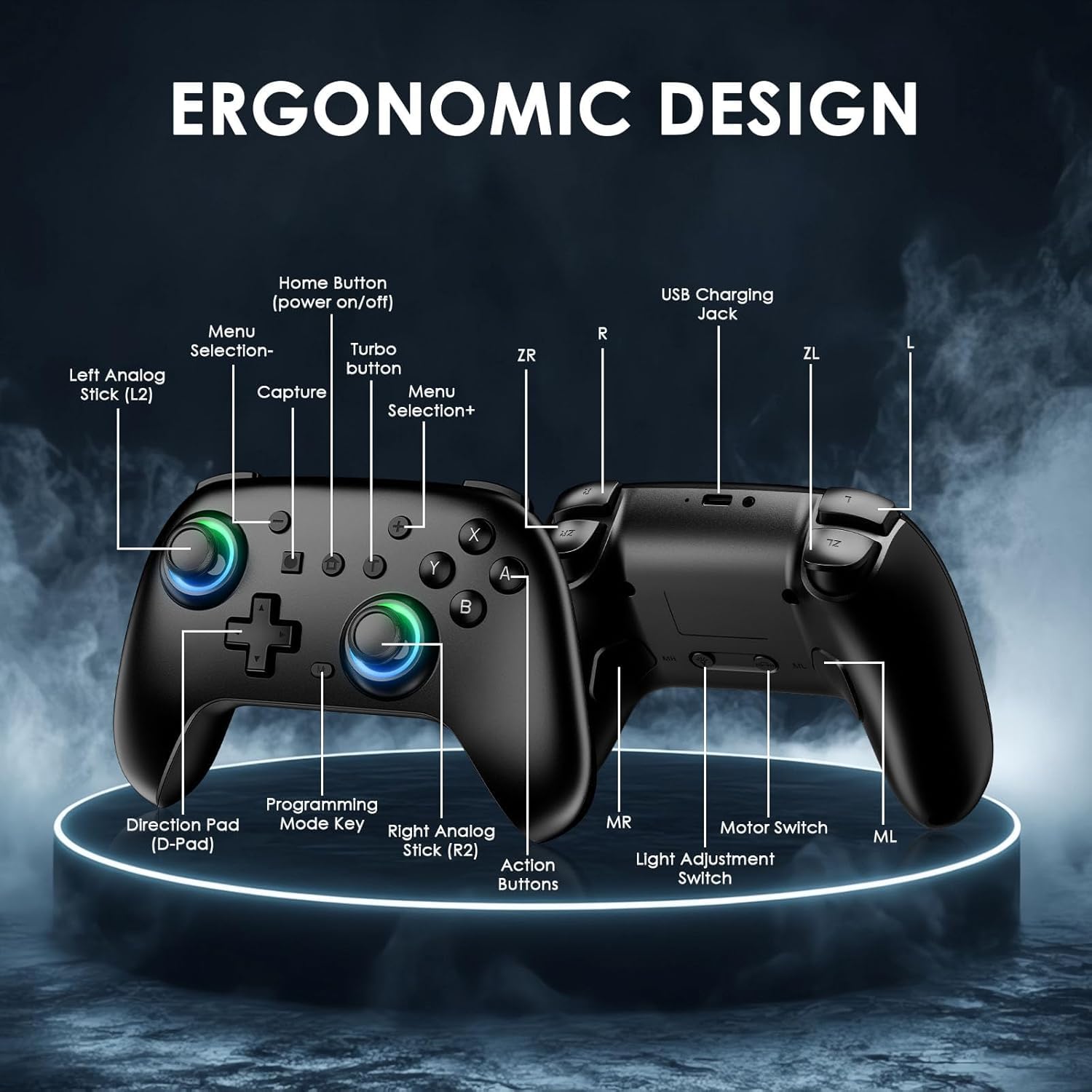 Switch Controllers 2 Pack, RGB Switch 2 Controller for Nintendo Switch/Switch 2/Lite/OLED, Wireless Switch 2 Pro Controller with Wake up/6-Axis Gyro/Dual Vibration/Turbo/Screenshot (Black)