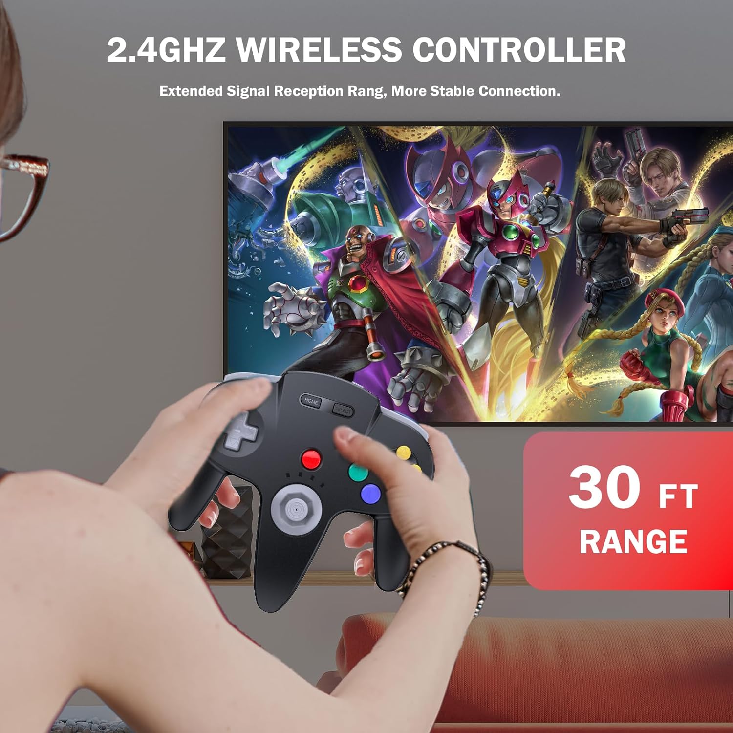 Wireless N64 Controller for Switch Games, 2.4GHZ Wireless N64 Remote Game Pad Joystick Controller Compatible with N64 Console, Switch/Switch Lite/Switch OLED, MAC, PC Windows 7,8,10,11 Black