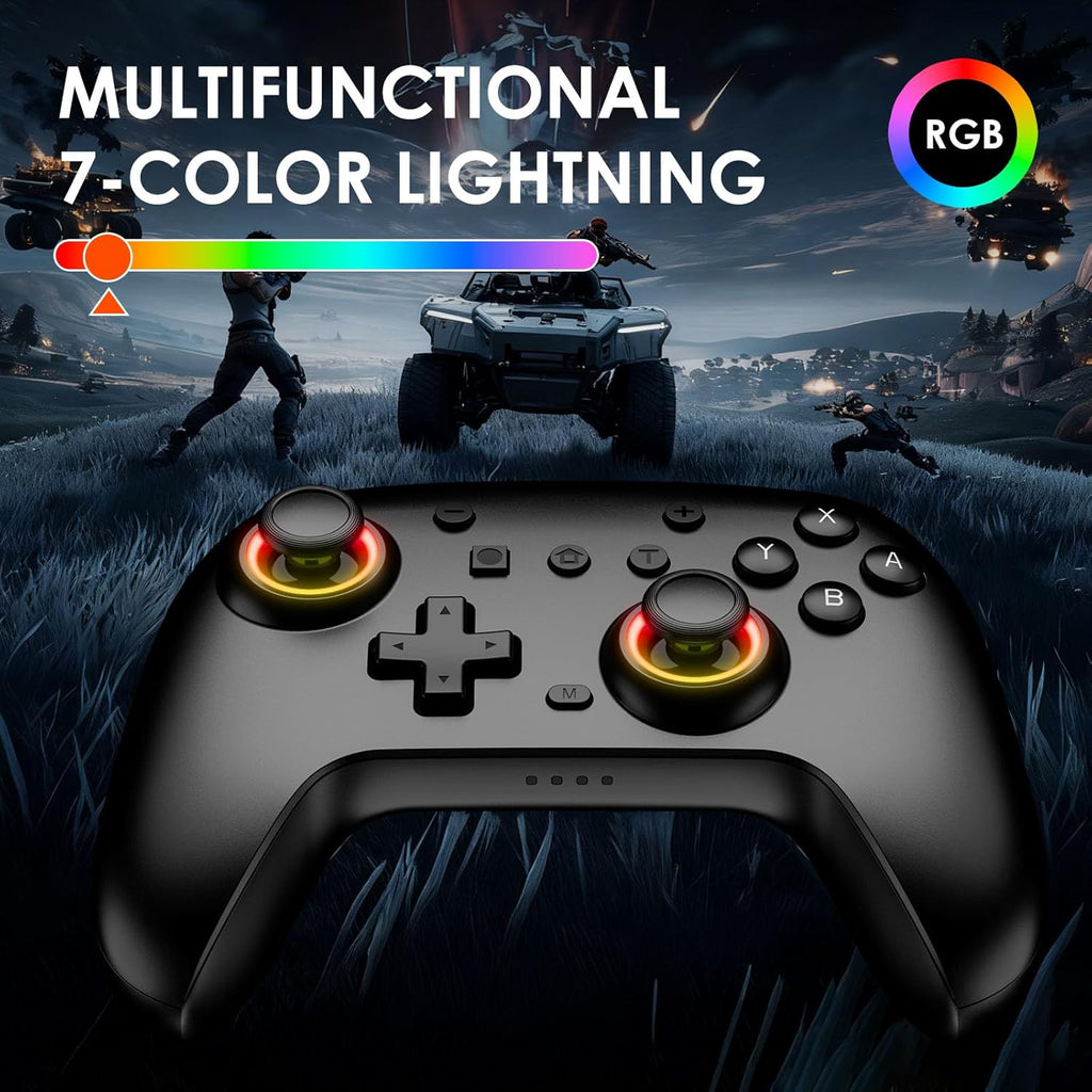 Switch Controllers 2 Pack, RGB Switch 2 Controller for Nintendo Switch/Switch 2/Lite/OLED, Wireless Switch 2 Pro Controller with Wake up/6-Axis Gyro/Dual Vibration/Turbo/Screenshot (Black)